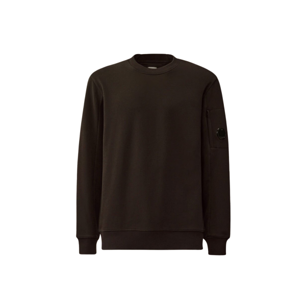 Sweat shirt col rond CP COMPANY molleton à relief diagonal coton côtelé noir lentille poche