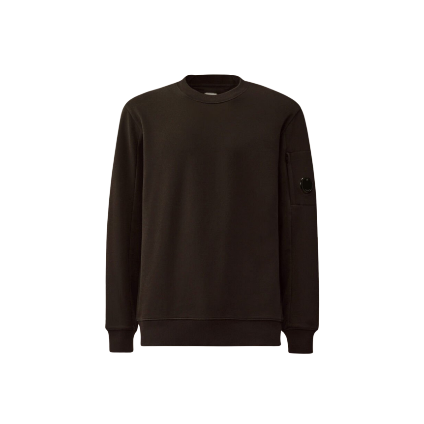 Sweat shirt col rond CP COMPANY molleton à relief diagonal coton côtelé noir lentille poche
