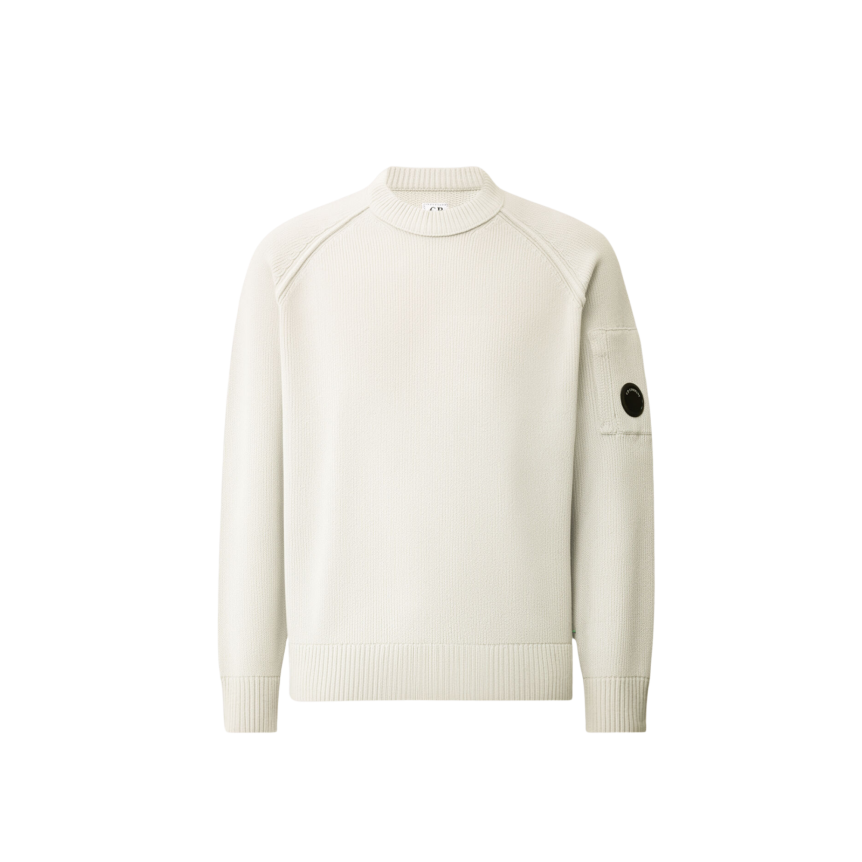 Cardigan pull zippé CP COMPANY laine mélangée blanc chiné