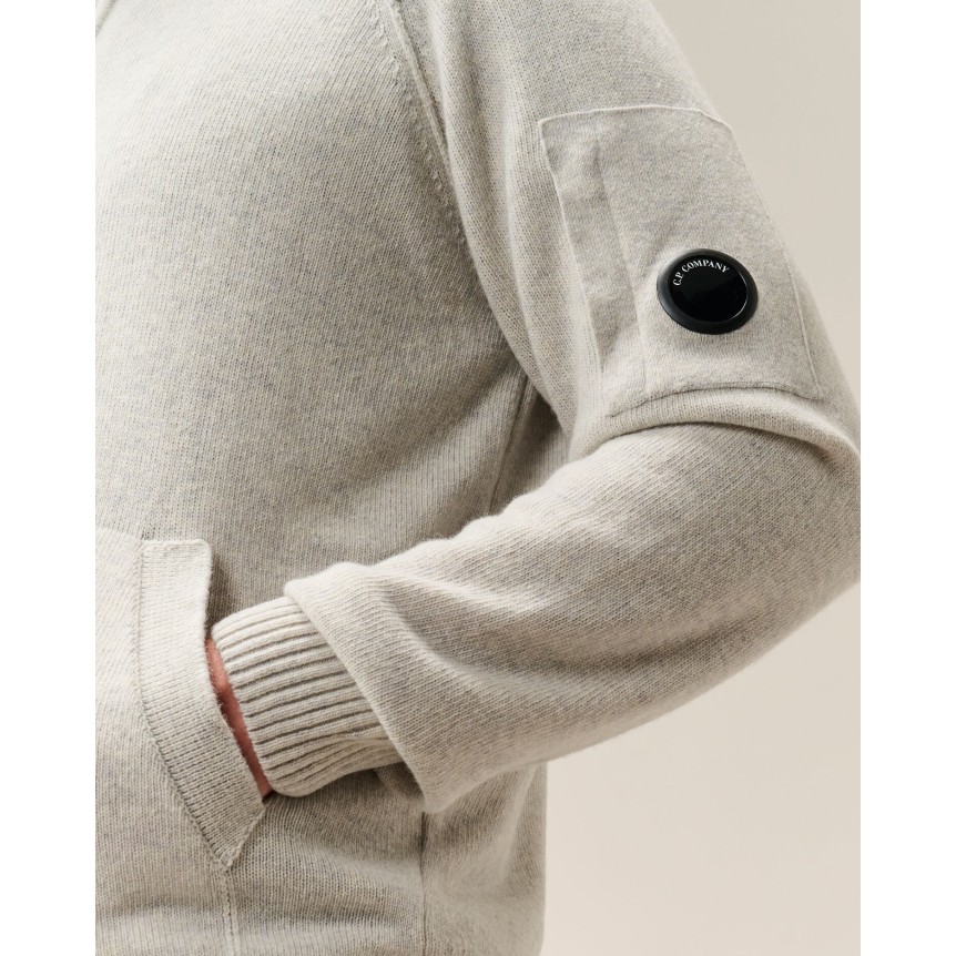 Cardigan pull zippé CP COMPANY laine mélangée blanc chiné