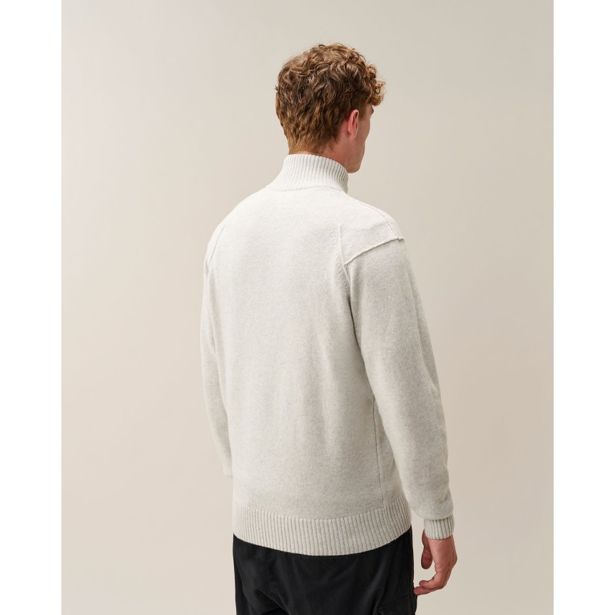 Cardigan pull zippé CP COMPANY laine mélangée blanc chiné