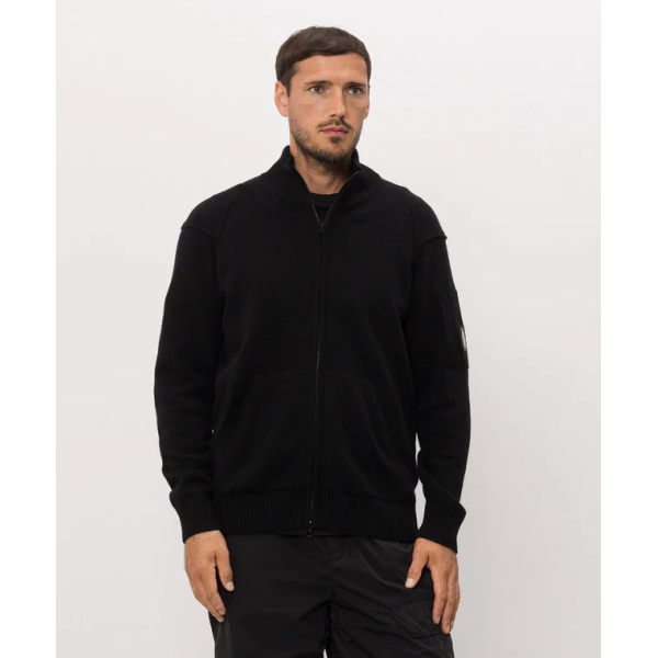 Cardigan pull zippé CP COMPANY laine mélangée noir