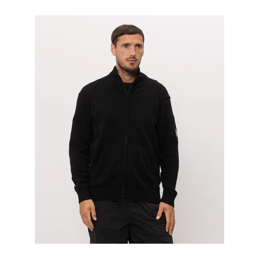 Cardigan pull zippé CP COMPANY laine mélangée noir