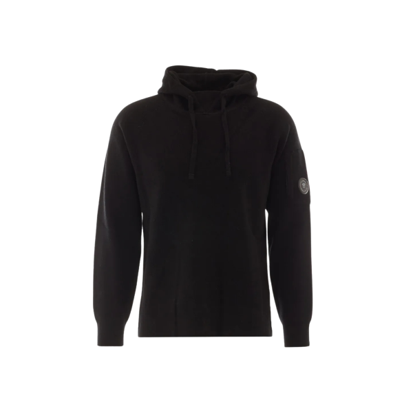 Pull à capuche CP COMPANY laine mélangée noir lentille manche