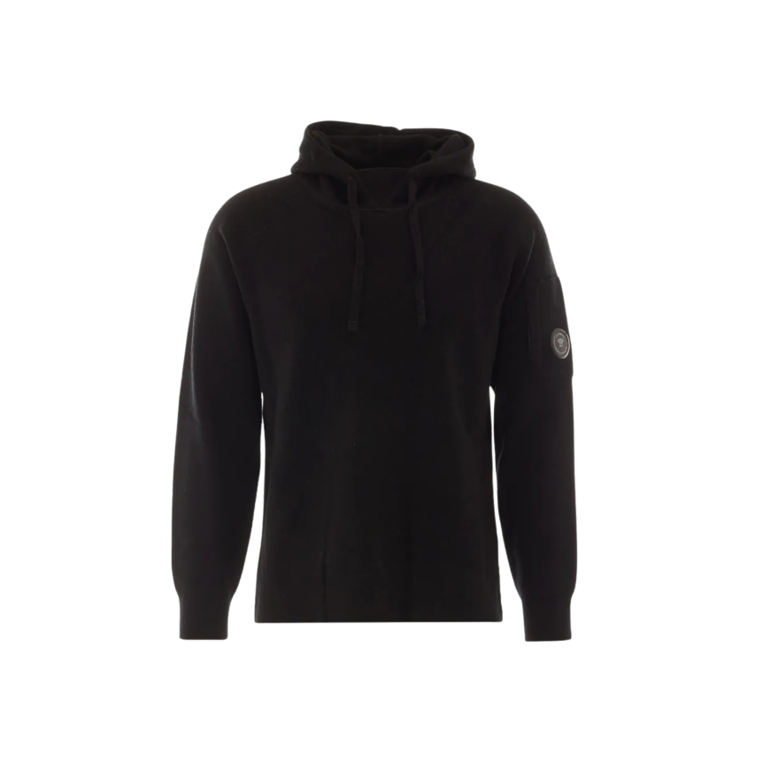 Pull à capuche CP COMPANY laine mélangée noir lentille manche