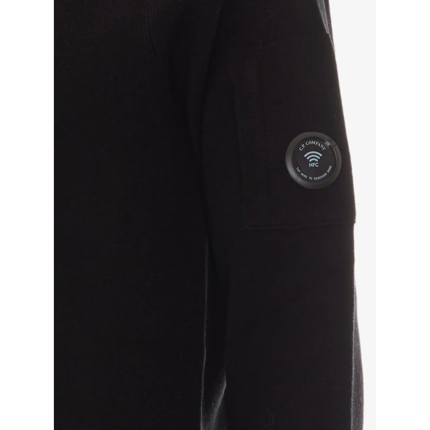 Pull à capuche CP COMPANY laine mélangée noir lentille manche