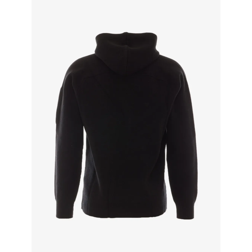 Pull à capuche CP COMPANY laine mélangée noir lentille manche