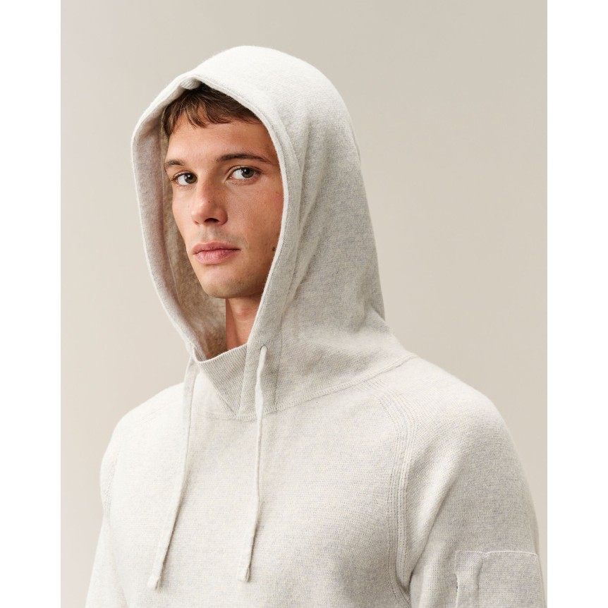 Pull à capuche CP COMPANY laine mélangée blanc chiné lentille manche
