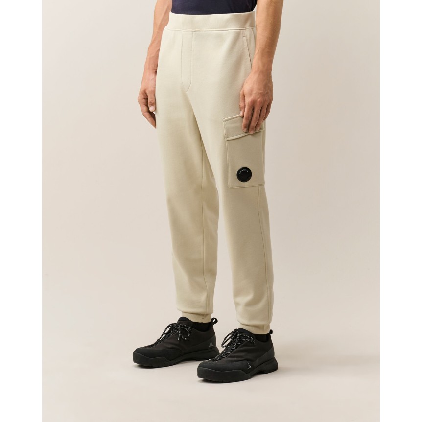 Pantalon de survêtement CP COMPANY molleton de coton relief diagonal écru taille bas élastique