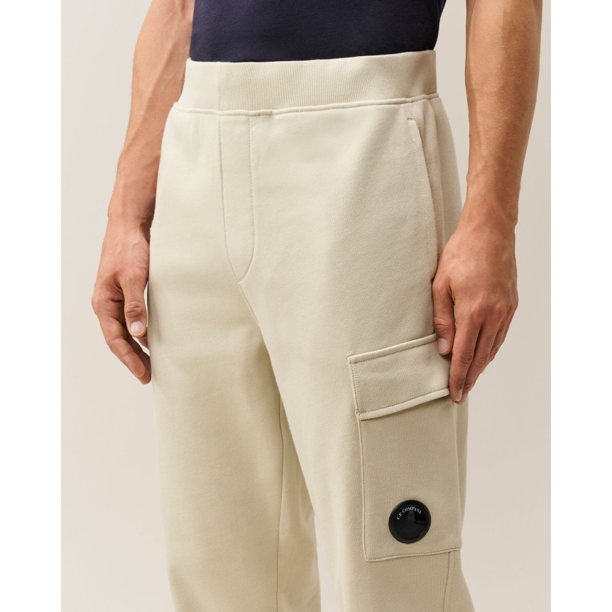 Pantalon de survêtement CP COMPANY molleton de coton relief diagonal écru taille bas élastique