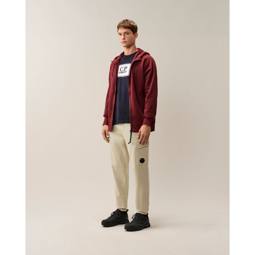 Pantalon de survêtement CP COMPANY molleton de coton relief diagonal écru taille bas élastique