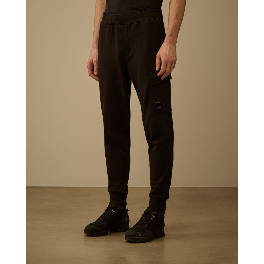 Pantalon de survêtement CP COMPANY molleton de coton relief diagonal noir taille bas élastique