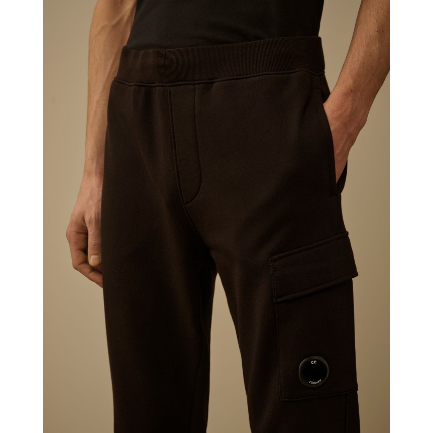 Pantalon de survêtement CP COMPANY molleton de coton relief diagonal noir taille bas élastique