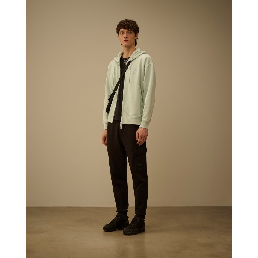 Pantalon de survêtement CP COMPANY molleton de coton relief diagonal noir taille bas élastique