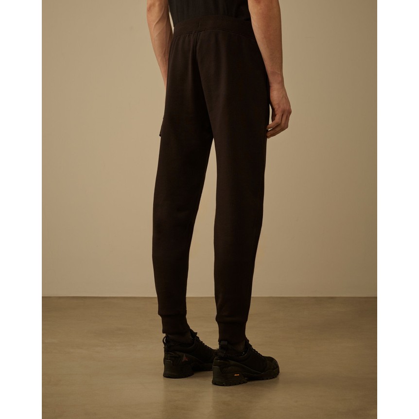 Pantalon de survêtement CP COMPANY molleton de coton relief diagonal noir taille bas élastique