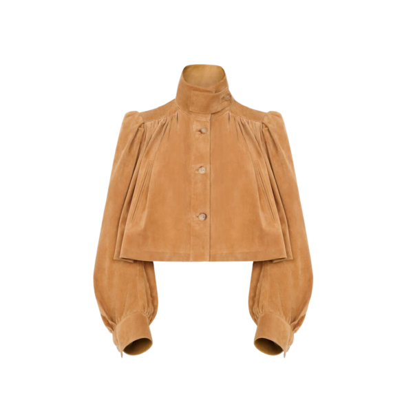 Blouson court boule CHLOE à boutons daim miel fronces col montant