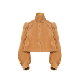 Blouson court boule à boutons daim miel fronces col montant