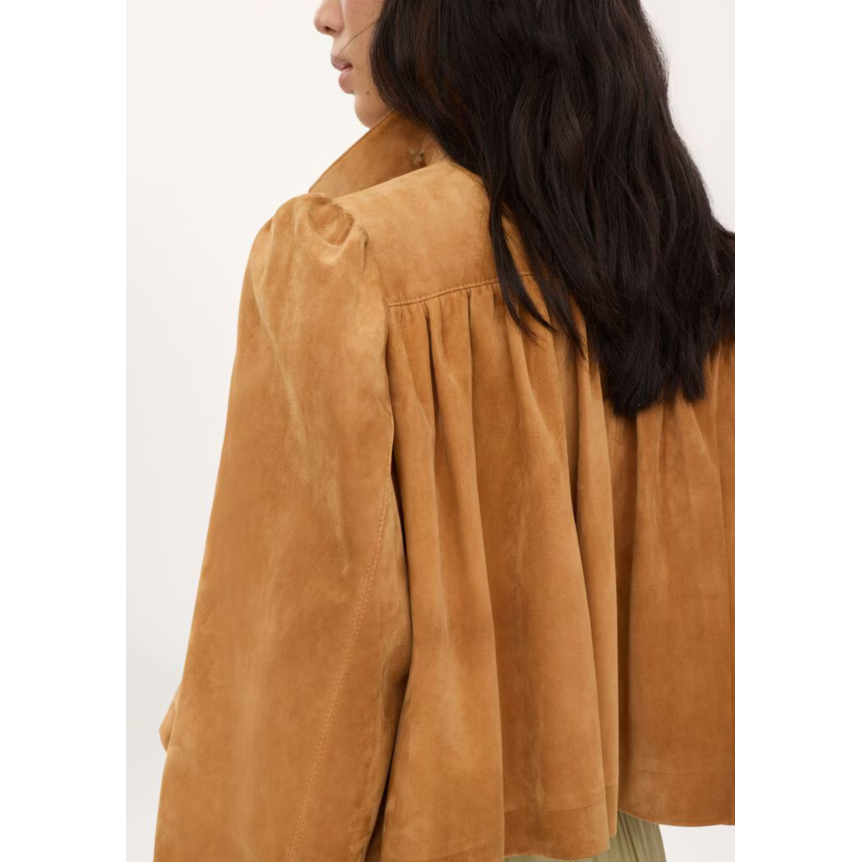 Blouson court boule CHLOE à boutons daim miel fronces col montant