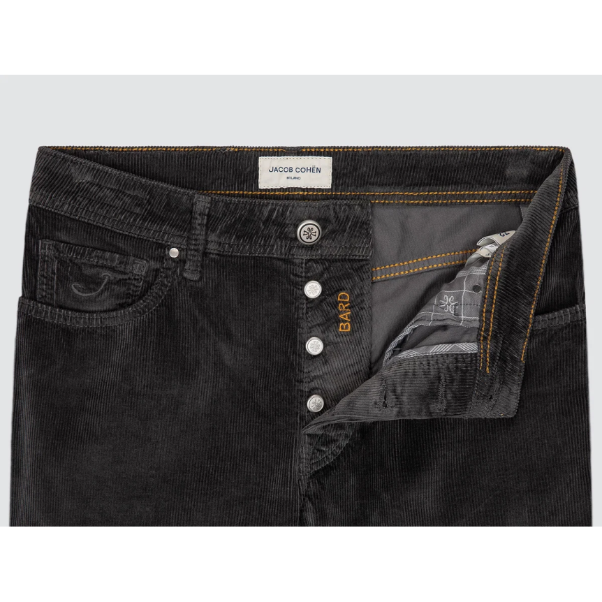 Pantalon slim JACOB COHEN Bard en velours côtelé de coton gris foncé
