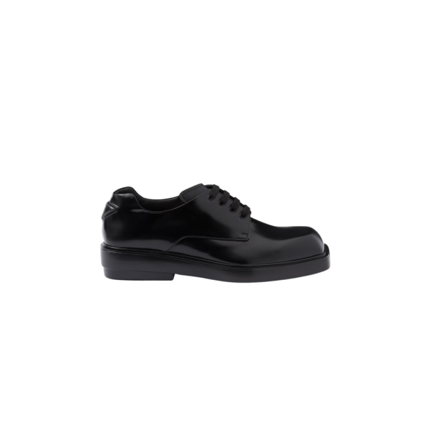 Derbies à lacets PRADA bout carré cuir noir logo triangle