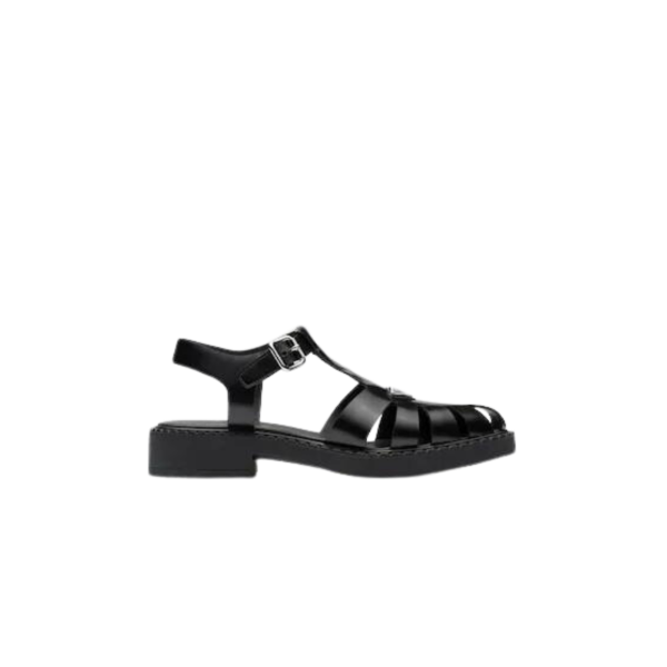 Sandale PRADA noire plaque métal triangle