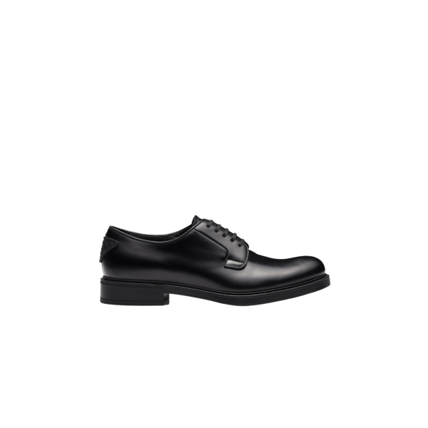 Chaussures à lacets PRADA Derbies cuir brossé noir logo talon