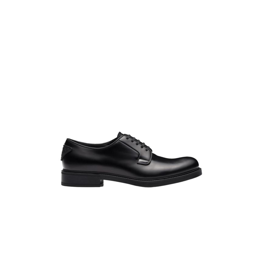 Chaussures à lacets PRADA Derbies cuir brossé noir logo talon