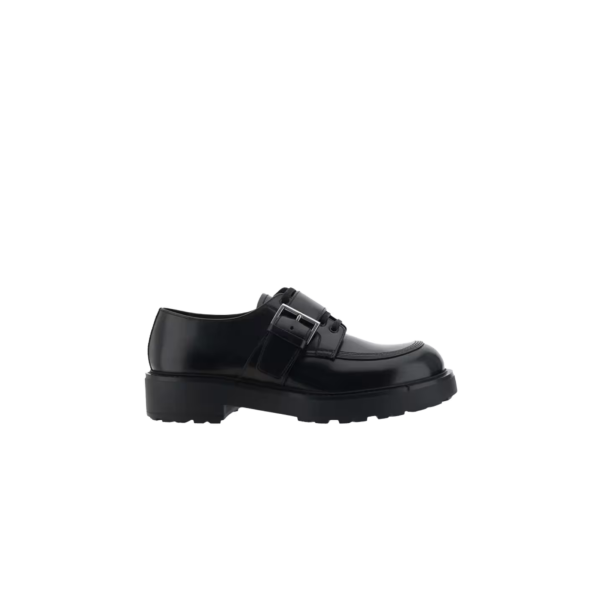 Derbies à lacets PRADA cuir brossé noir boucle semelle crantée