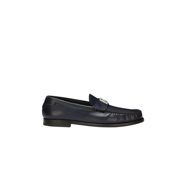 Mocassins DOLCE & GABBANA cuir bleu marine plaque logo DG argent