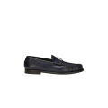 Mocassins cuir bleu marine plaque logo DG argent