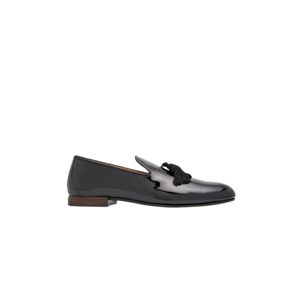 Mocassin TOM FORD cuir veau verni noir pompon