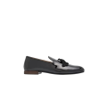 Mocassin cuir veau verni noir pompon
