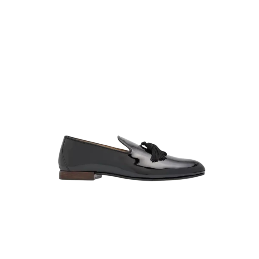 Mocassin TOM FORD cuir veau verni noir pompon