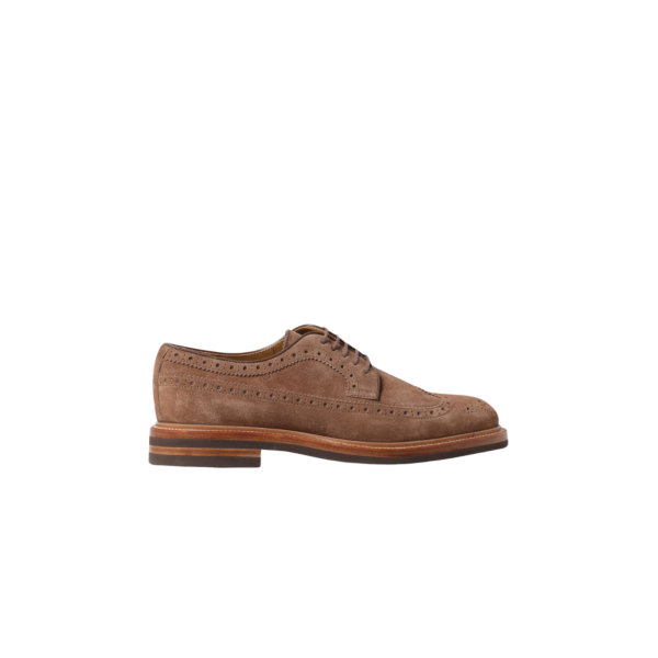Derbie lacets cuir daim marron bout fleuri Brunello Cucinelli