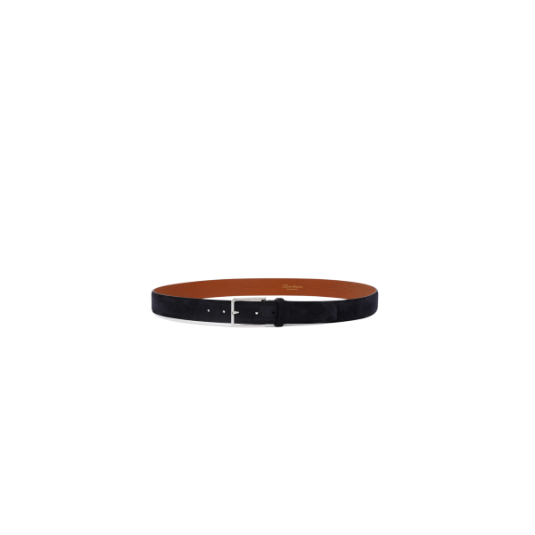 Ceinture réglable SANTONI en cuir suédé daim bleu marine