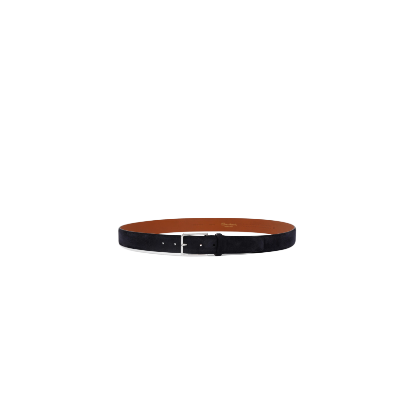 Ceinture réglable SANTONI en cuir suédé daim bleu marine