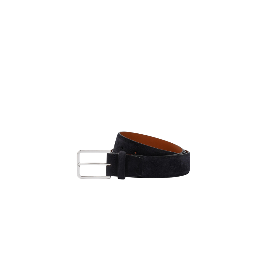 Ceinture réglable SANTONI en cuir suédé daim bleu marine