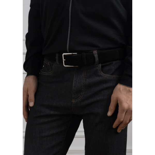 Ceinture réglable SANTONI en cuir suédé daim noir
