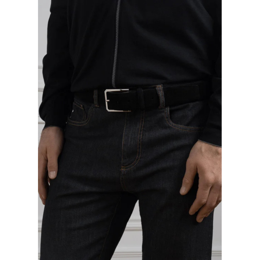 Ceinture réglable SANTONI en cuir suédé daim noir