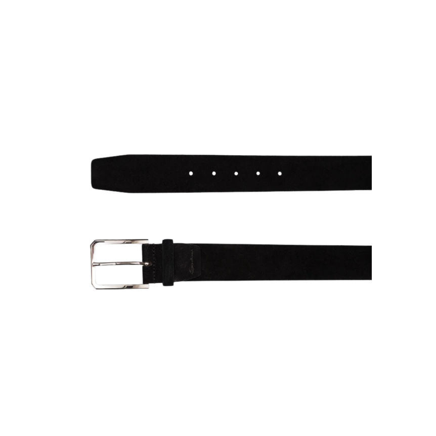 Ceinture réglable SANTONI en cuir suédé daim noir