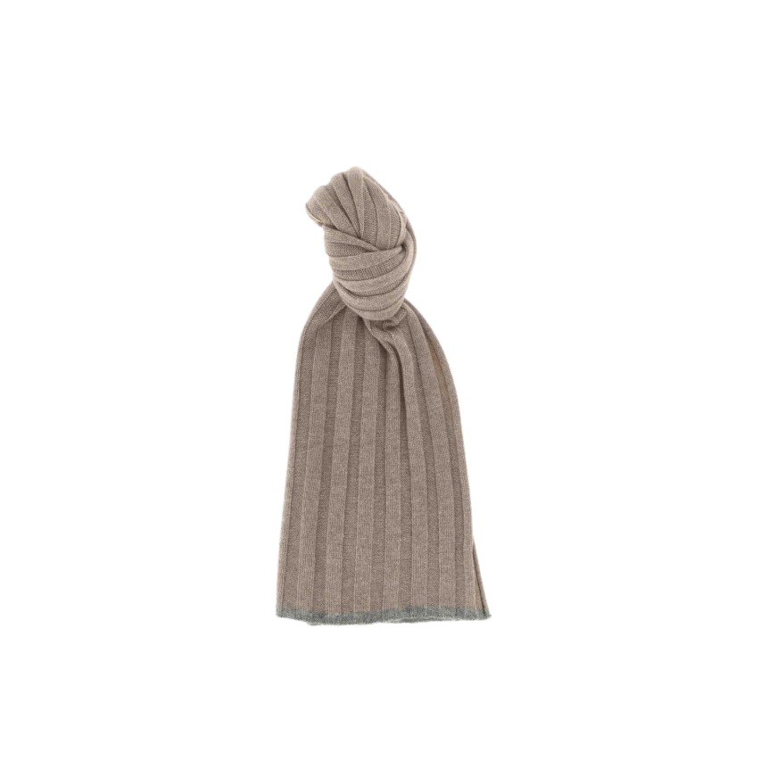 Echarpe BRUNELLO CUCINELLI cachemire côtelé beige ganse grise