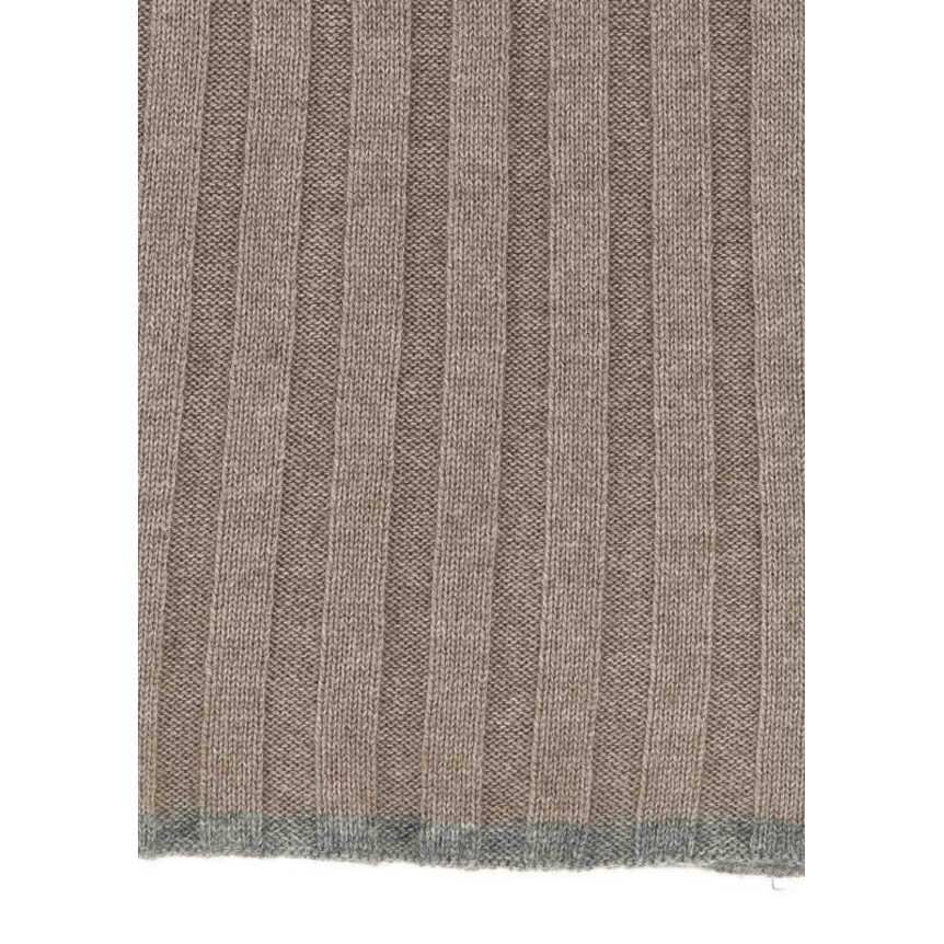 Echarpe BRUNELLO CUCINELLI cachemire côtelé beige ganse grise