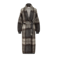 Manteau Dazzling Tartan laine mohair et vierge cachemire marron gris crème
