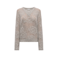 Pull col V maille crochet laine mélangée crochet gris beige paillettes