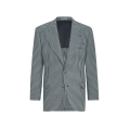Veste droite Tailor cachemire macro pied de poule gris bleu revers en pointe et bouton métal