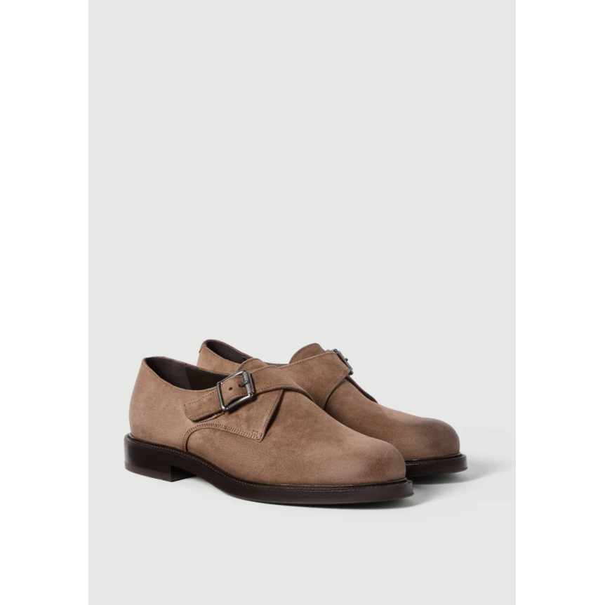 Derbies BRUNELLO CUCINELLI 2 boucles Monk straps daim marron