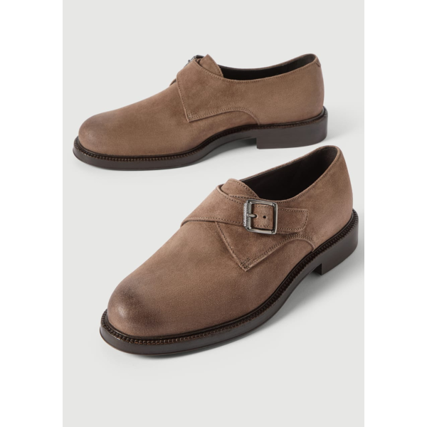 Derbies BRUNELLO CUCINELLI 2 boucles Monk straps daim marron