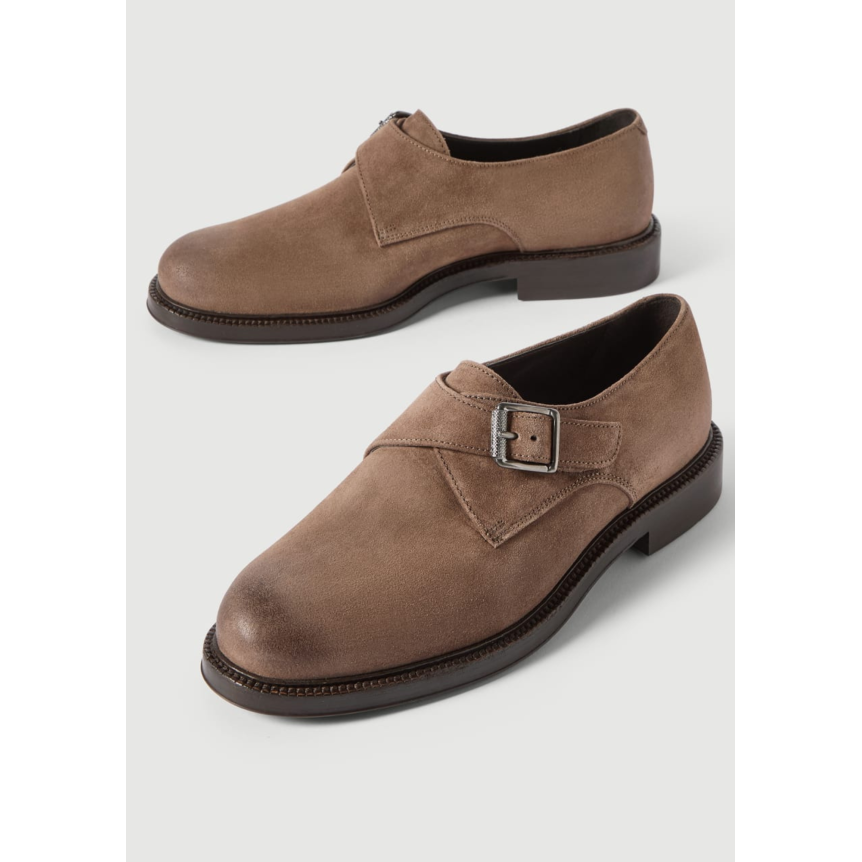 Derbies BRUNELLO CUCINELLI 2 boucles Monk straps daim marron