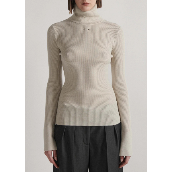 Pull col roulé BARBARA BUI en laine mérinos côtelé beige