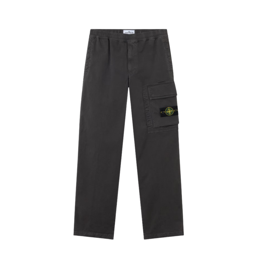 Pantalon de survêtement STONE ISLAND cargo ample sergé de coton bio gris anthracite
